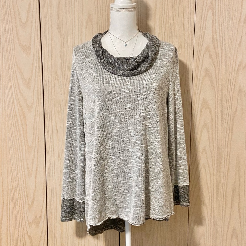 Neon Buddha Sweater Women’s Medium Gray Heathered Knit Cowl Neck Boho Minimalist